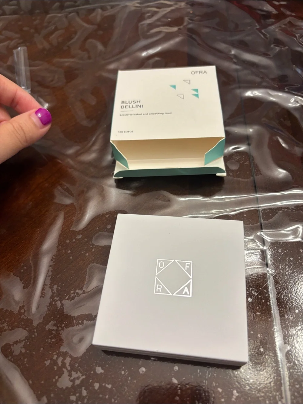 OFRA Compact Blush Case in White with Teal Accents